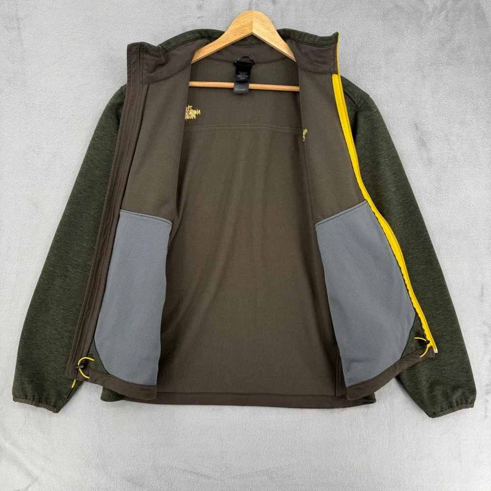 The North Face Mens Full Zip Jacket Olive Green Trim‎ Mock Neck Fleece Size XL